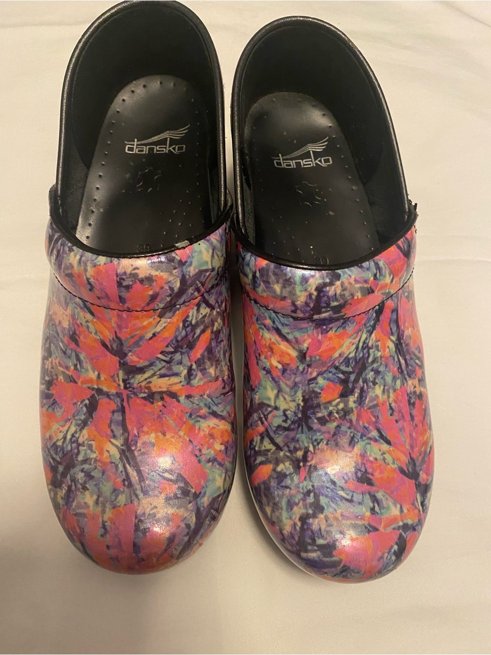 Dansko Women's Multicolor Abstract Print Clogs - Pink, Purple, Orange